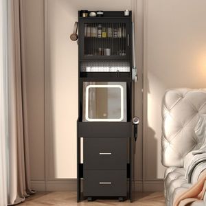 Set Mini angolo nero con luci a LED stazione di ricarica e scaffali di stoccaggio per piccoli spazi trucco vanità per camera da letto - Product Image 5