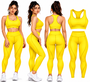 Ensemble de vêtements de sport jaunes pour femmes, soutien-gorge de sport personnalisé et leggings taille haute, tenue de fitness sans couture, vêtements de yoga et d'entraînement - Product Image 5