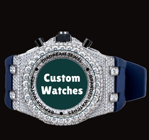 Montre personnalisable en caoutchouc bleu avec diamants Moissanite, demi-sertie, classique, bijoux pour homme à prix abordable - Product Image 1