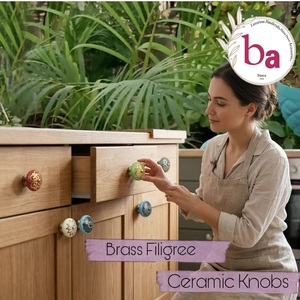 Beads Art Brass Filigree <b>Ceramic</b> <b>Knobs</b> and Round Cabinet Handles Modern Design Durable - Product Image 2