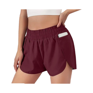 Shorts pour femmes, couleur unie, taille haute, élastiques, avec poches, tissu tricoté sportif, séchage rapide, coupe régulière - Product Image 1