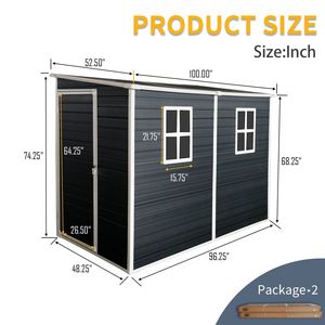 Casetta da Giardino 4x8ft con Pavimento Nero in Resina, Due Finestre, Impermeabile, Porte con Serratura per Patio, Cortile o Prato - Product Image 4