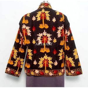 Vintage Floral Embroidery Button Cotrise Jacket Cotton Stripe Lining Handmade Autumn Winter Breathable Eco-Friendly Quick Dry - Product Image 5