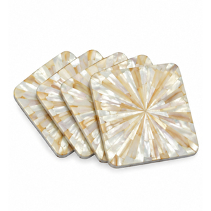 Juego de Posavasos de Nácar con Soporte, Posavasos Cuadrados Hechos a Mano con Incrustaciones de Conchas Marinas, Mosaico de Resina y Hueso, Tapetes para Tazas en Venta - Product Image 5