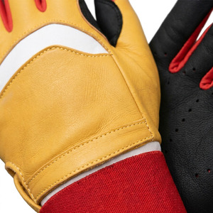 Leather Batting <b>Gloves</b> <b>Red</b> Yellow Black Breathable Hook And Loop Closure Unisex Adult Training <b>Glove</b> - Product Image 5