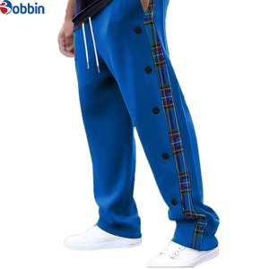 New Fashion Comfortable Vintage Side Button Striped Patchwork Pants Mens Trendy <b>Drawstring</b> Loose Straight <b>Trousers</b> Men Pants - Product Image 6