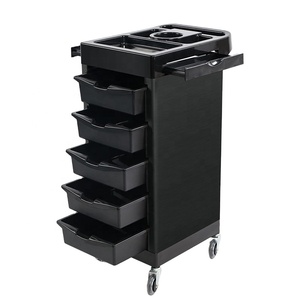 Custom Logo Black Multifunctional Modern 5-Tier Heavy-Duty Durable Stainless Steel 4-Wheel Mobile Beauty Storage <b>Cart</b> - Product Image 1