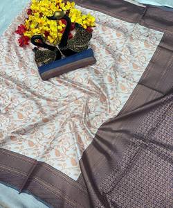 Sari en coton et soie Litchi RICH LOOK avec broderie, chemisier non cousu, tenue de fête, prix de gros, vêtement ethnique multicolore - Product Image 1