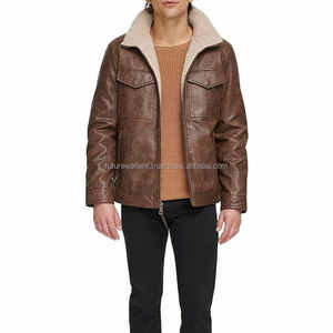 OEM Custom High Quality Men's Leather Jacket Stand Collar with Zip Closure Black Upper Jacket for <b>Winter</b> Season - Product Image 5