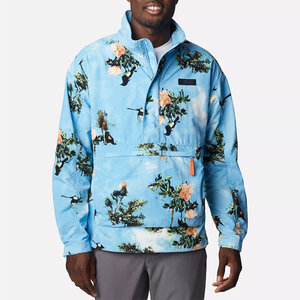 Custom Hooded Front Logo 100% Polyester <b>Canvas</b> Coach <b>Jackets</b> <b>Men's</b> Winter Season High Quality OEM Service Floral Pattern Pockets - Product Image 1