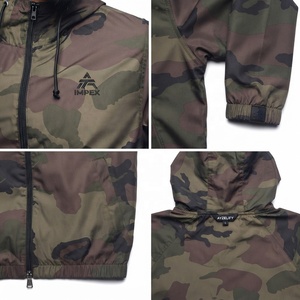 Unisex Camouflage <b>Hooded</b> Windproof Coated Bomber <b>Jacket</b> Polyester Formal Autumn Zipper Front Logo - Product Image 4