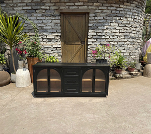 Vintage Luxury Pine Wood Glass Door <b>Cabinet</b> Durable Storage for Living Room. - Product Image 4