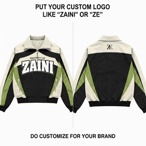 เสื้อแจ็คเก็ตกันลมพรีเมียม 120 GSM โพลีเอสเตอร์ สีดำ แต่งสีเขียวมะกอก กันน้ำ ระบายอากาศได้ดี สำหรับฤดูหนาว ผู้ชาย คอปกพับได้ - Product Image 1