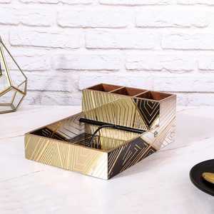 Handmade MDF Resin Napkin Holder Square Floral Black Tray For Hotel Dining <b>Tabletop</b> Weighted Metal Arm Tissue Dispenser - Product Image 2