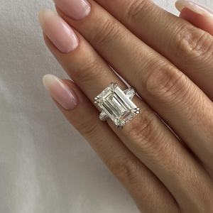 HUGE 8 Carat <b>Emerald</b> Cut F VVS2 Lab Grown Diamond Three Stone <b>Ring</b> , Unique 3 Stone <b>Ring</b> , IGI Certified - Product Image 1