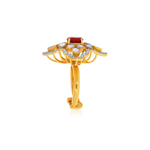 Floral Wonder Polki Diamond <b>Ring</b> Luxury 18K Yellow Gold Natural Ruby and Uncut Polki Diamond <b>Adjustable</b> <b>Ring</b> for Women - Product Image 4