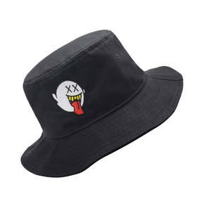 Chapeau Bob Noir avec Broderie Fantôme sur le Panneau Avant, Unisexe, Style Casual Printemps-Été, Taille Adulte 56-58CM, Matière Toile - Product Image 1