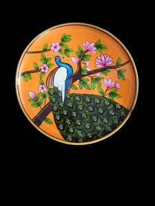Décoration murale circulaire en bois avec motif floral, fond rouge, bord doré, décoration traditionnelle pour la maison, art pour le salon - Product Image 5