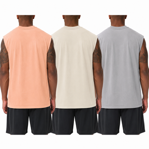 Men's Sleeveless Tank <b>Top</b> O-Neck Solid Color Knitted Cotton Casual Wear Gray Beige <b>Peach</b> - Product Image 2