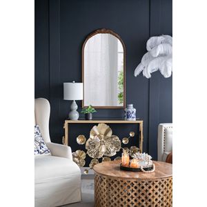 23 \ "X 42 \" antico specchio ad arco in legno marrone disegno a mano rosa intagliato per la decorazione della parete in soggiorno ingresso bagno - Product Image 1