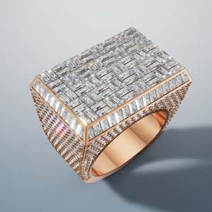 Luxury Rose <b>Gold</b> Plated 925 Silver <b>Cocktail</b> <b>Ring</b> Baguette Cut Moissanite Pave Setting Geometric Design for Women Wedding Party - Product Image 2