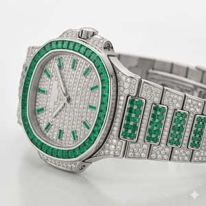 Reloj de Cuarzo Cuadrado Unisex Patak Philippe Geneve con Diamantes y Esmeraldas, 28 mm, Oro Blanco, Analógico, Cristal de Zafiro, Cronógrafo, Edición Limitada - Product Image 2