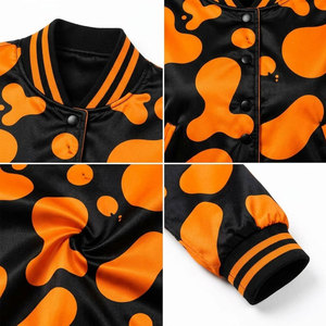 Veste universitaire en satin à imprimé camouflage orange, col rabattu, manches longues, vêtements d'automne pour femmes, coupe régulière, matière polyester - Product Image 6