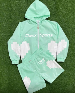 CLOVIX SPORTS Men Fashion Windbreaker Set <b>Zipper</b> <b>Jacket</b> with Shorts Lightweight Sportswear Tracksuit - Product Image 3