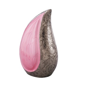 Aluminum Handcrafted Baby Pink and Silver Enamel Teardrop Urn for Adult or Pet <b>Dog</b> <b>Ash</b> Cremains Memorial - Product Image 2