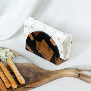 Porte-serviettes en résine bleue et bois, parfait pour la cuisine, la table à manger, la décoration de la maison, la table basse ou la table de fête - Product Image 3