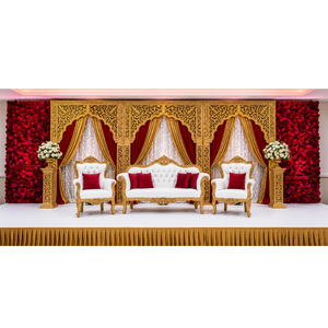 Nouvelle Arrivée : Panneaux Sculptés Or et Rouge pour Scène de Mariage Musulmane – Design Traditionnel Élégant, Taille Personnalisable, Métal Léger - Product Image 1