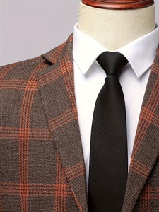 2026 Mens Brown Orange Plaid Checkered 2 Piece Velour 100% Cotton Italian <b>Style</b> Suit Set Slim Fit Casual Formal Business Blazer - Product Image 3