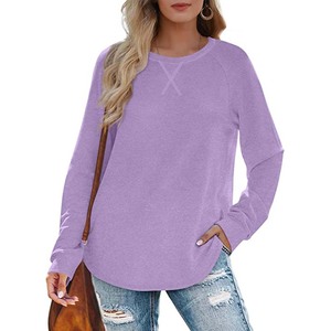 Sudadera Oversize de Mujer con Cuello Redondo, Color Liso, Manga Larga, Hombros Caídos, Tejido de Algodón, Jersey Casual de Otoño - Product Image 4