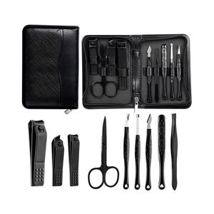 Professional Manicure Set 16 Piece Matte Black Carbon Steel Tools Portable Zip <b>Case</b> Multi-Functional Grooming Kit Hand Foot Care - Product Image 3