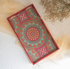 Handmade Collection Beautiful Wooden Printed Tray with Beautiful Design for <b>Kitchen</b> and Dining Room Storage Tray - Product Image 1