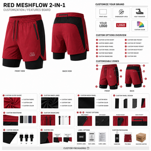 Men's Red Two <b>Layer</b> Sport Shorts With Drawstring And Zip Pockets Custom Logo Front - Product Image 4