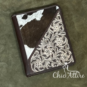 Vintage Genuine Cowhide Tooled Leather Portfolio Binder Organizer with Zipper Closure Ring Binder Writing Pad & Business Cases - Product Image 1