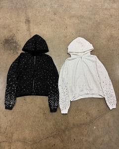 Sweat-shirts à capuche d'hiver imperméables en molleton 100 % coton pour hommes, personnalisables, avec fermeture éclair entièrement ornée de strass, OEM - Product Image 5