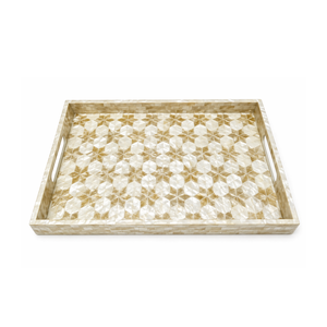 Plateau de service et de rangement multifonctionnel pliable, artisanal, en nacre incrustée, style bohème vintage, dimensions personnalisables - Product Image 2
