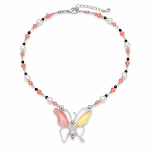 Elegant Brass <b>Choker</b> with Crystal Butterfly, Beaded Pearl Necklace for Women Trendy Summer Jewelry - Product Image 3