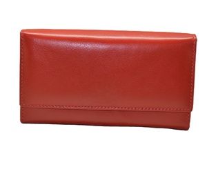 Women's Genuine Leather Long <b>Wallet</b> Button Closure Minimalist Style Red Color Large Capacity Daily Use <b>RFID</b> Blocking Polyester - Product Image 3