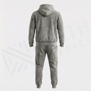 Custom Puff Print Logo Streetwear Vintage <b>Oversized</b> Two Piece <b>Jogger</b> Set Acid Wash Tracksuit Men Customized Color Suit - Product Image 2