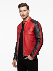 Chaqueta de Cuero Roja y Negra Estilo Café Racer para Hombre - Product Image 2