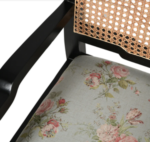 Fauteuil traditionnel en bois avec dossier en rotin et revêtement floral, chaise de salon, structure en bois massif faite à la main - Product Image 5