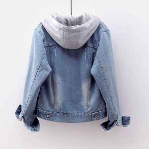 Sudadera con capucha de mezclilla al por mayor para mujer, chaqueta informal de mezclilla ajustada azul, tallas grandes, estilo universitario - Product Image 3