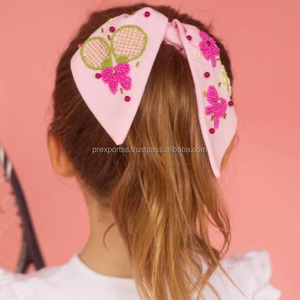 Bolso de mano multicolor personalizado con cuentas, lazo hecho a mano, pañuelo para el pelo, scrunchie |   Cinta para el Cabello Bordada Ajustable y Ecológica - Product Image 2