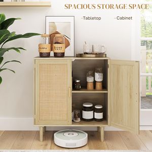Modern Bohemian <b>Sideboard</b> 31.5\" Wood Buffet Cabinet with 2 Rattan Doors and Shelves for Living Room Hallway Natural - Product Image 4