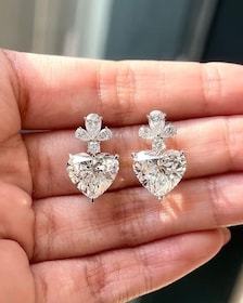 3CT <b>Heart</b> Lab Grown Diamond Drop <b>Earrings</b>, 14K White Gold Bridal Jewelry - Product Image 5