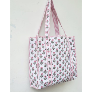 Bolsa de Mano de Algodón Acolchada con Estampado de Cactus Rosa, Hecha a Mano en Jaipur, Ecológica, Duradera, Ideal para Regalos, Oficina y Salidas Informales - Product Image 2