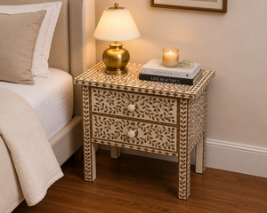 Traditional Resin Bone Inlay Nightstand With Drawer Floral <b>Bedside</b> <b>Table</b> Handmade Bone Inlay Furniture Cabinet End <b>Table</b> Bedroom - Product Image 4